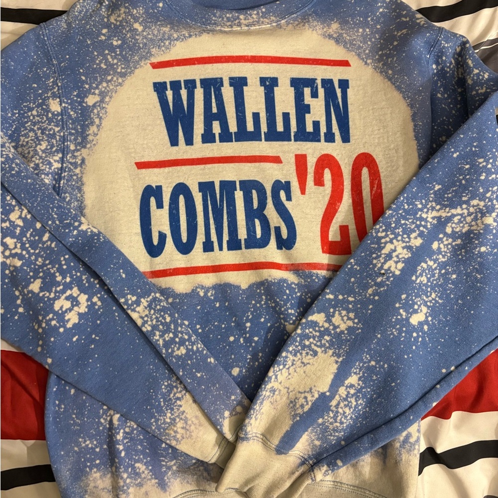 Wallen Combs '20 Bleach-Splatter Crewneck Sweatshirt - Blue, White, Red